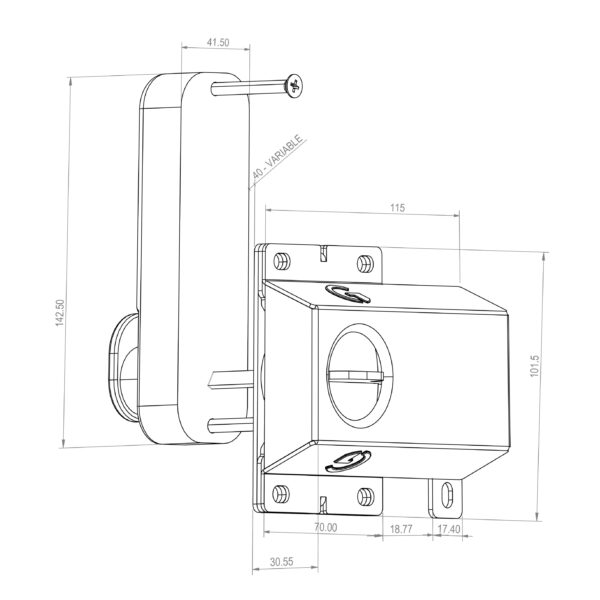 Dimensional drawing of SLDS superlatch digital lock for wooden gate